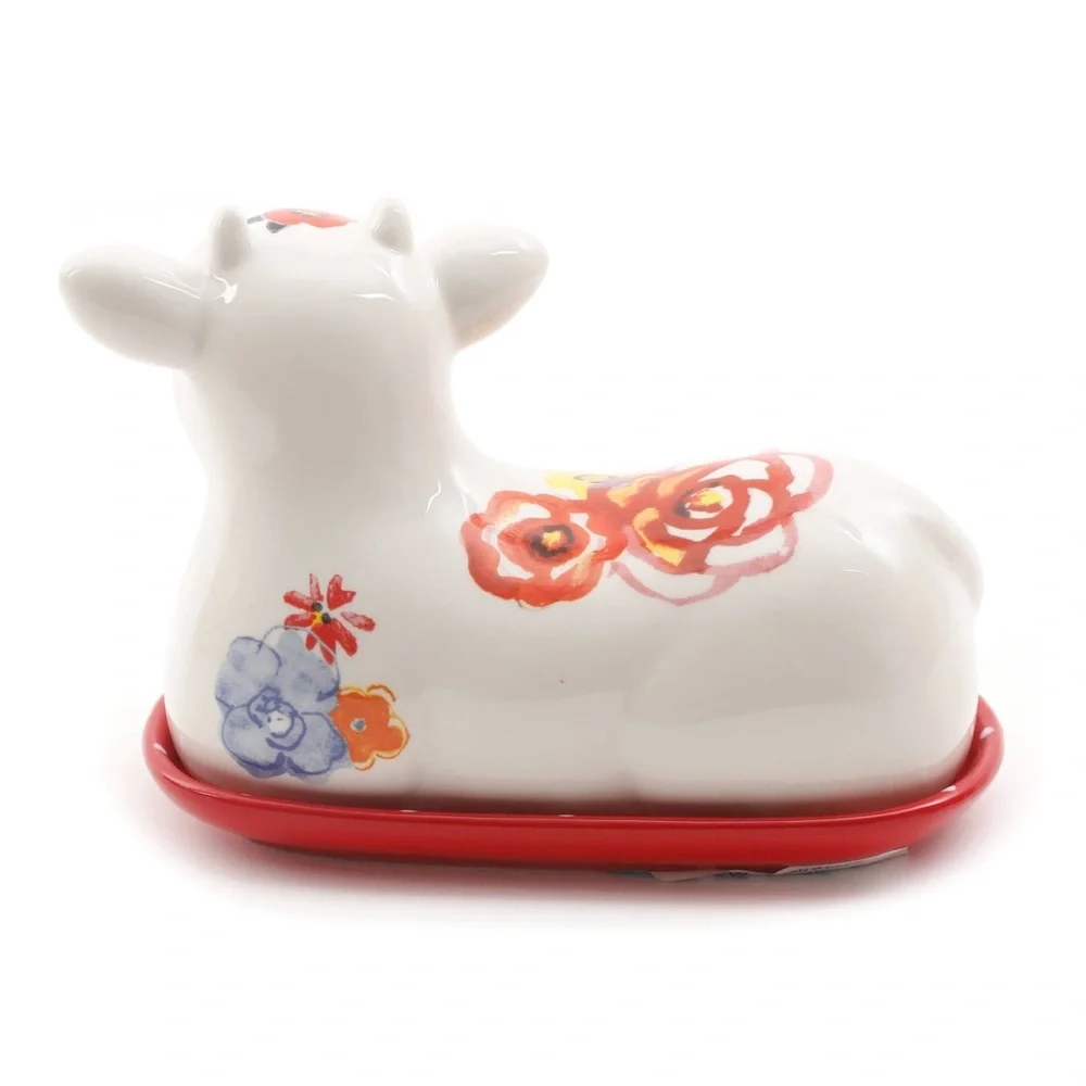 The Pioneer Woman Flea Market Red Decorated 6.5" Cow Butter Dish NEW - Picture 3 of 5